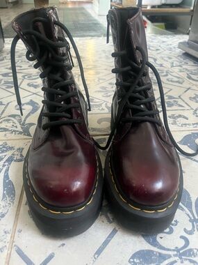 Dr. Martens Burgundy Patent Lace-Up Platform Boots